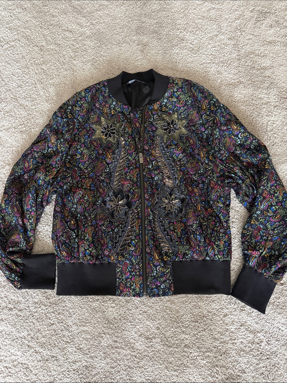 Embellished Floral Bomber Jacket in Multicolor